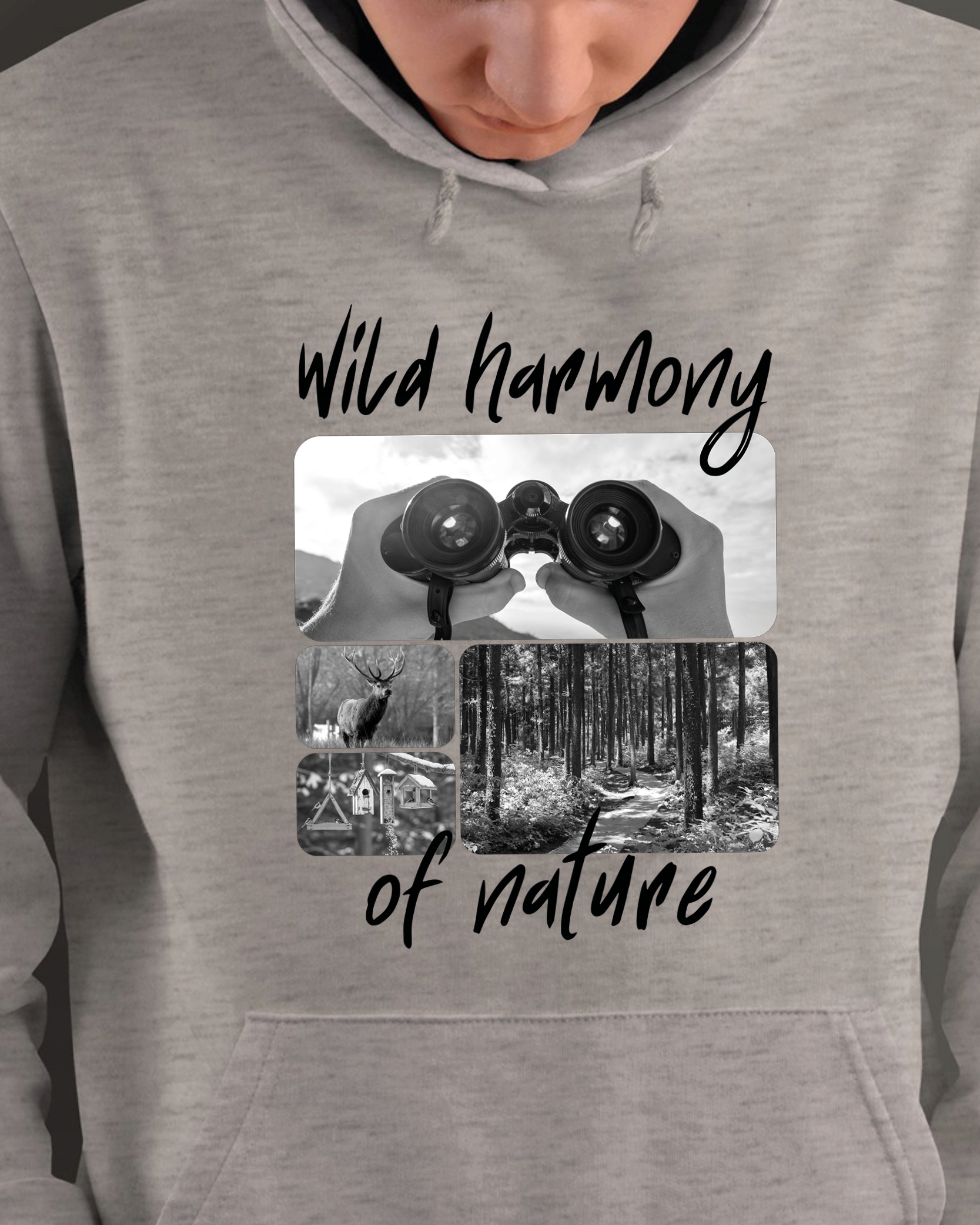 Mikina s kapucí Dárek pro lesníky Umělecká koláž Šedá XL