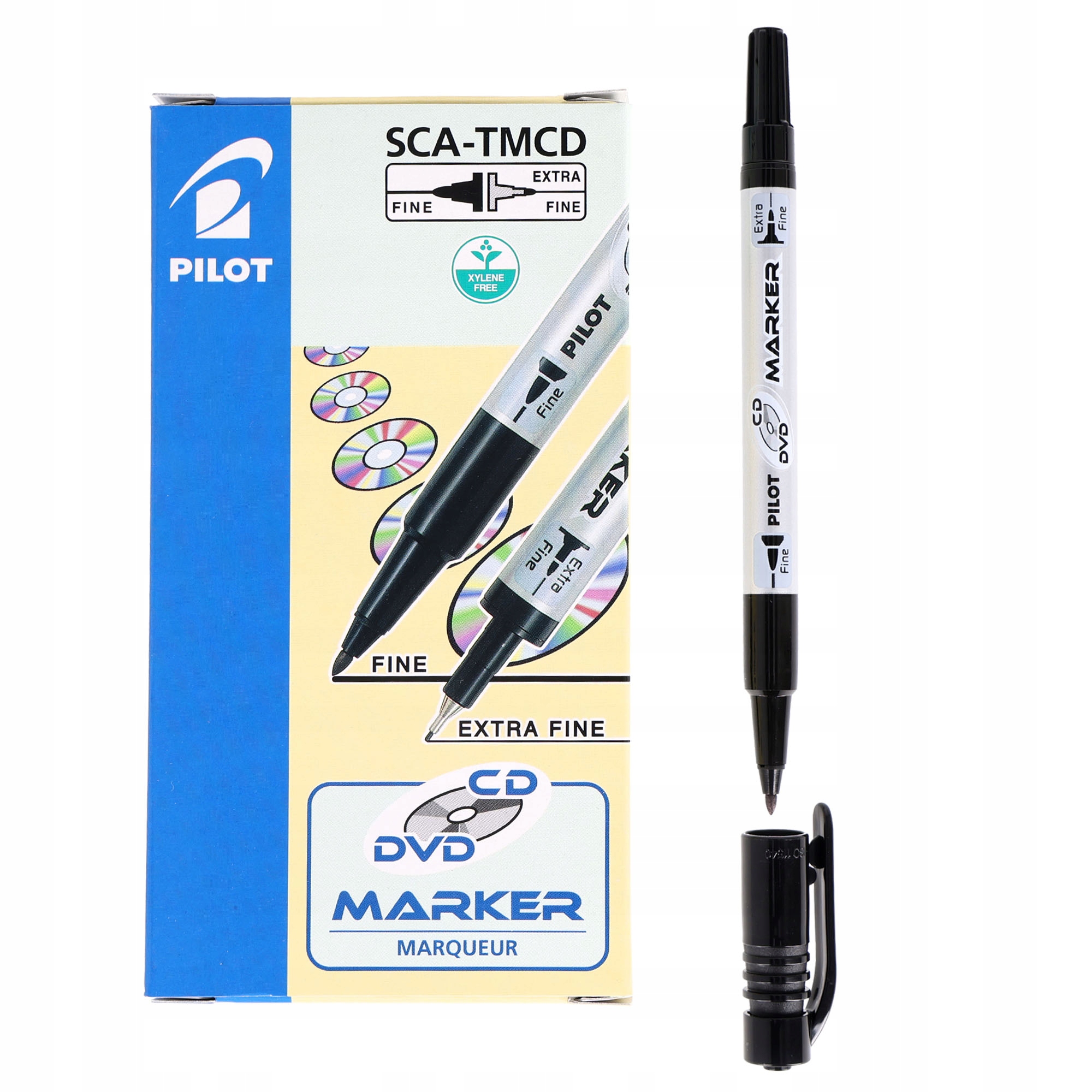 Marker do płyt czarny CD i DVD Pilot Twin, okrągły dwustronny 0.4/0.7mm x12