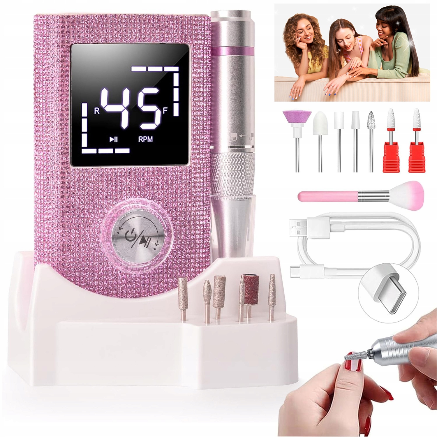 Profesionální Sada Na Vrtačky Na Nehty, Bruska , Pedikúru, Usb Akumulátor