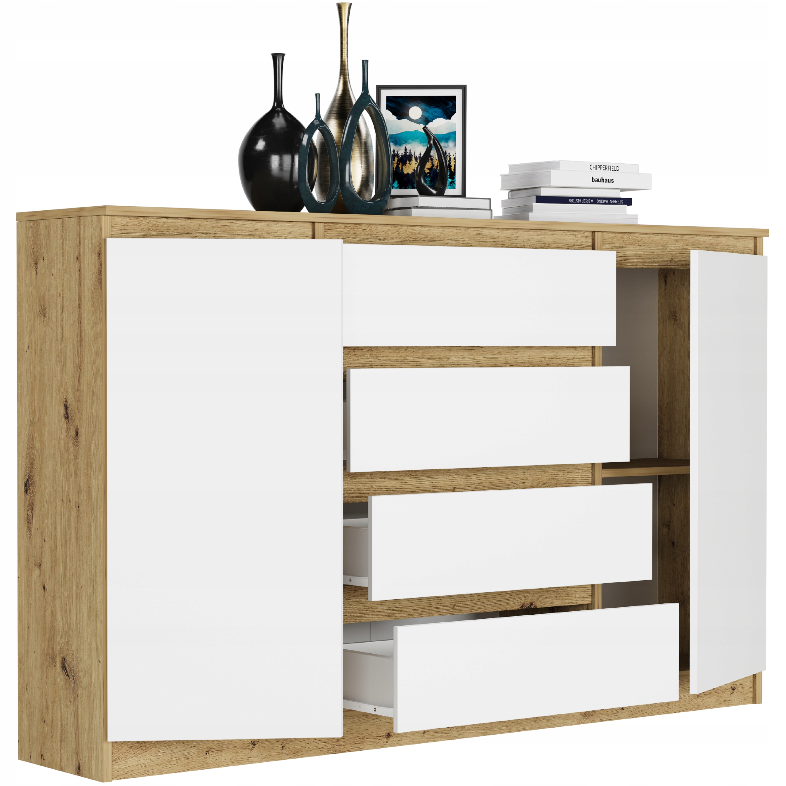 Modna KOMODA 160 SZAFKA 4 SZ. 3 PÓŁKI R-160-S4 ARTISAN MIX