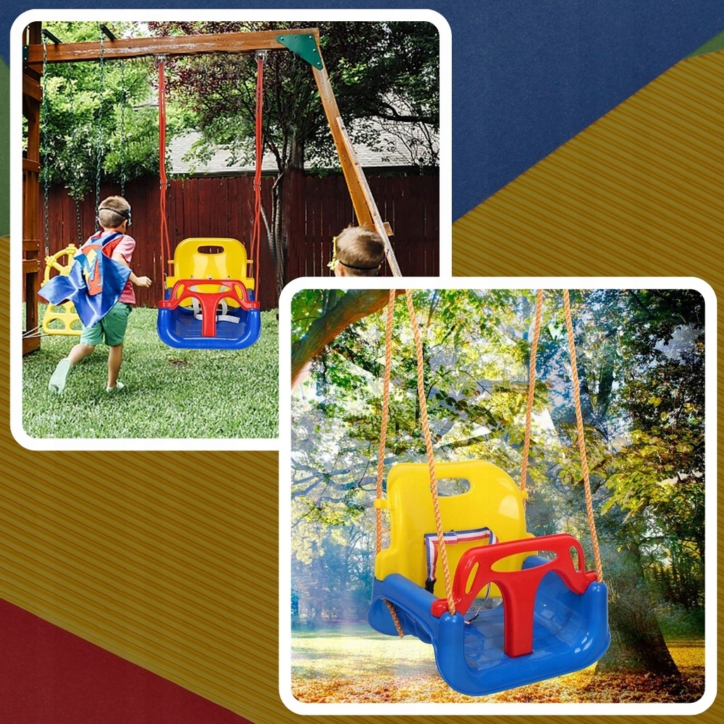 Huśtawka dla Dzieci Ogrodowa 3w1 Mocna do Domu Ogrodu Domowa na Linach 30kg Wiek dziecka 6 m +