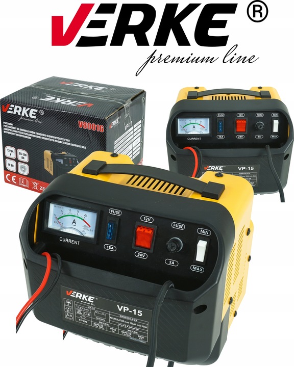 PROSTOWNIK SAMOCHODOWY DO AKUMULATORÓW 12V 24V 10A ŁADOWARKA AKUMULATORA Marka Verke