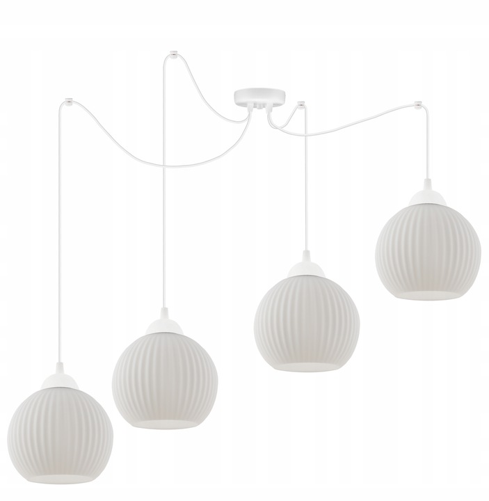 Jemný luster Riffle, štvorramenný pavúk, biele gule do spálne