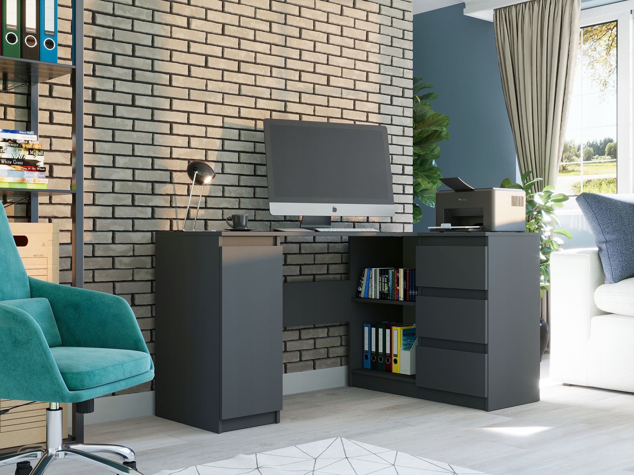 Meble Biurko narożne komputer 3sz 155cm antracyt N12