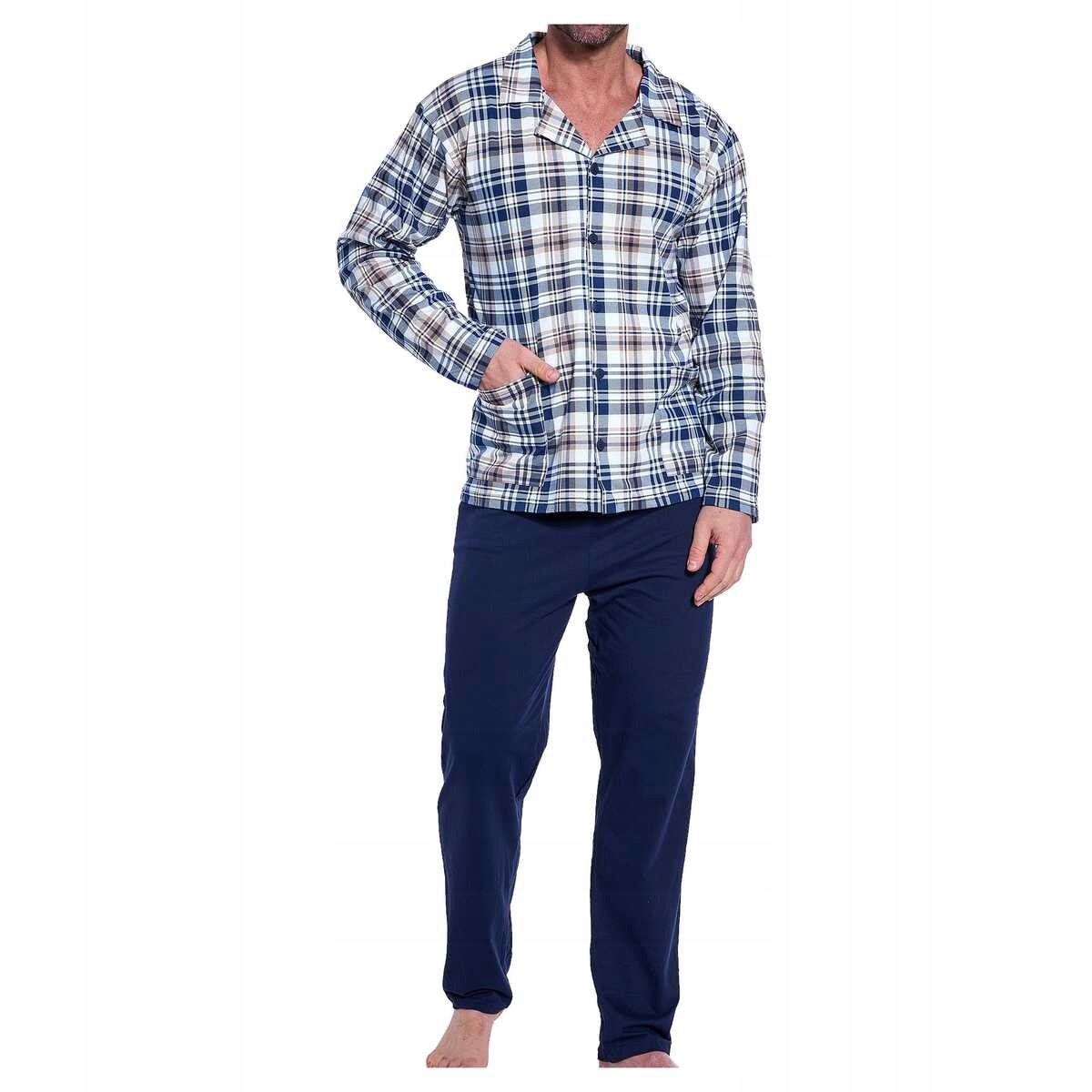 Cornette Pánské bavlněné pyžamo s dlouhým rukávem, rozepínací, velikost 114/77 M