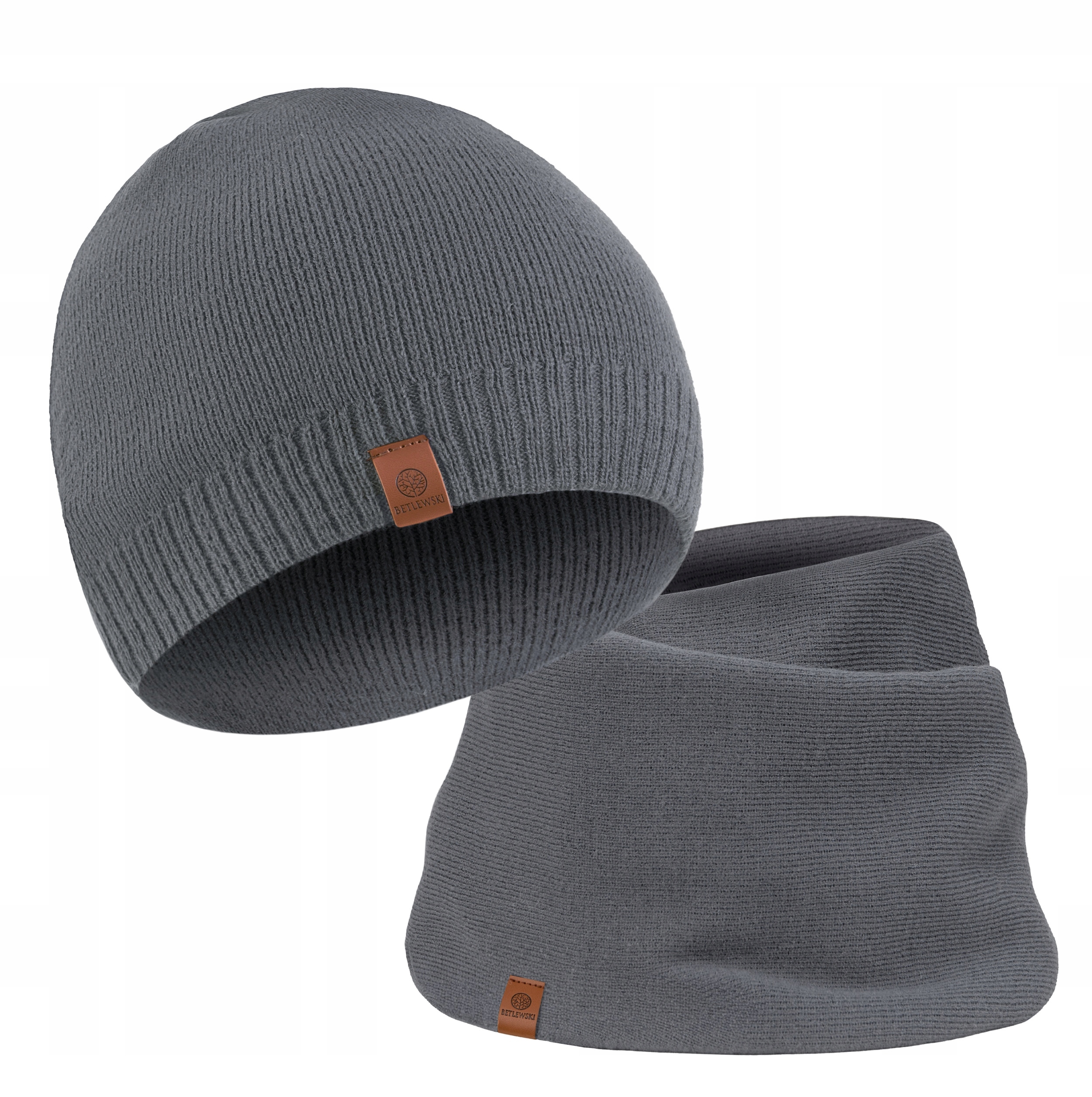 Pánský zimní set Betlewski Čepice Beanie Nákrčník Šedá Teplá 2v1