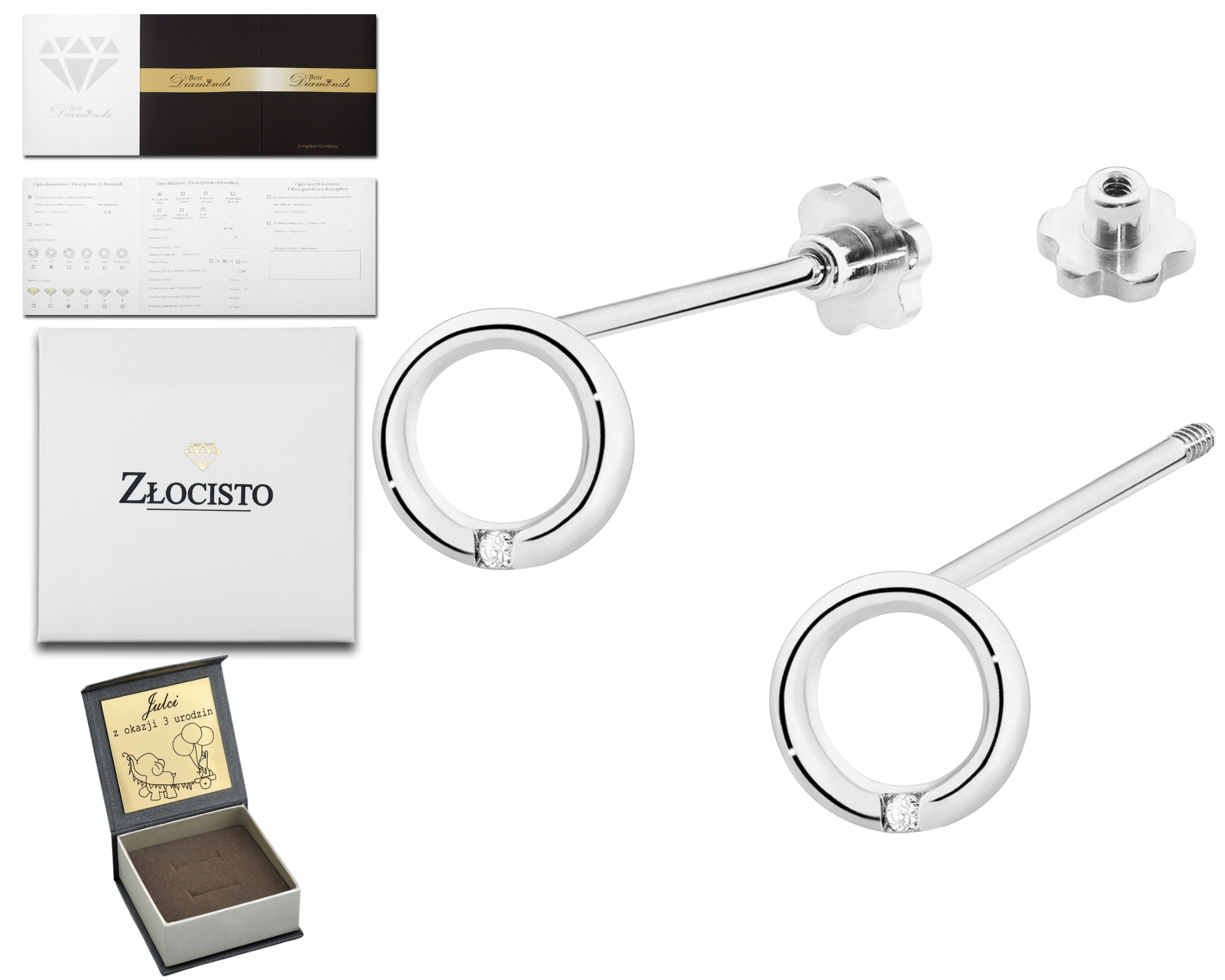 Bílé Zlato Náušnice S Briliantovými Kolečky Na Šroubovací Tyči Zlato 585