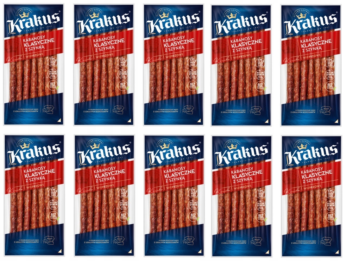 Levně 10 x 180 g Krakus Kabanosy klasické s šunkou Karton