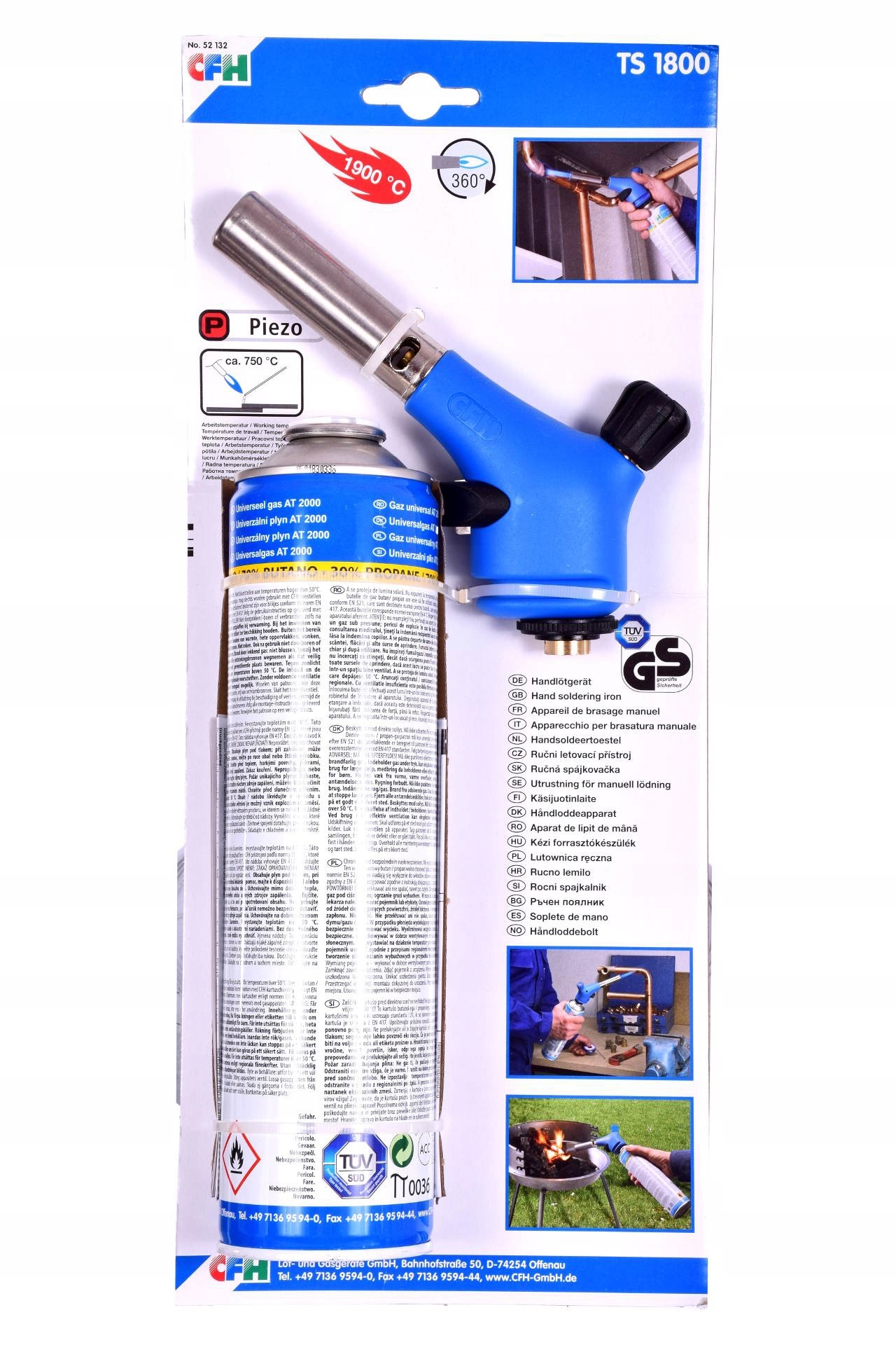 Pájecí Hořák S Piezo Zapalovačem A Plynem 600 ML, Sada Pro Pájení