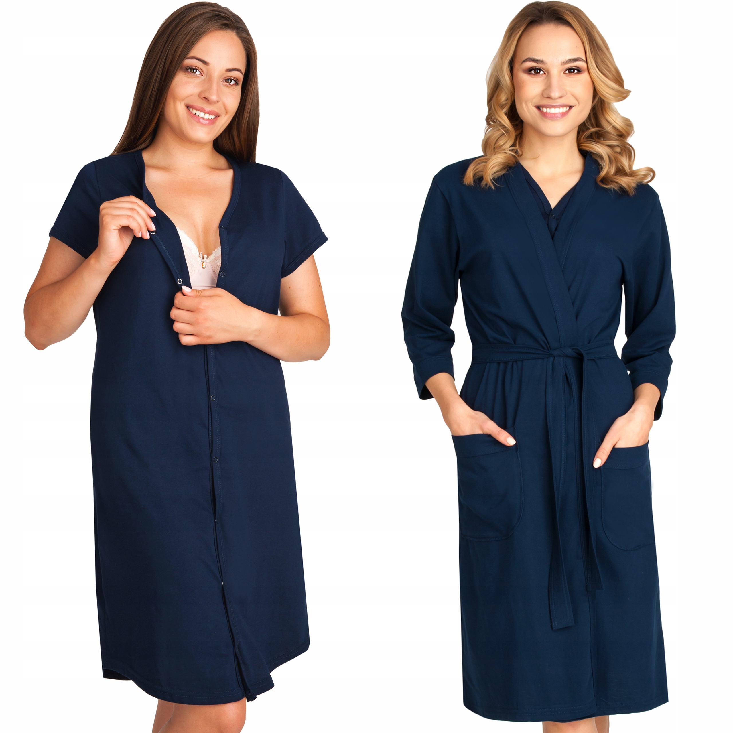 KOMPLET KOSZULA I SZLAFROK CIĄŻOWY ZESTAW DO SZPITALA PORODU BAWEŁNA XXL