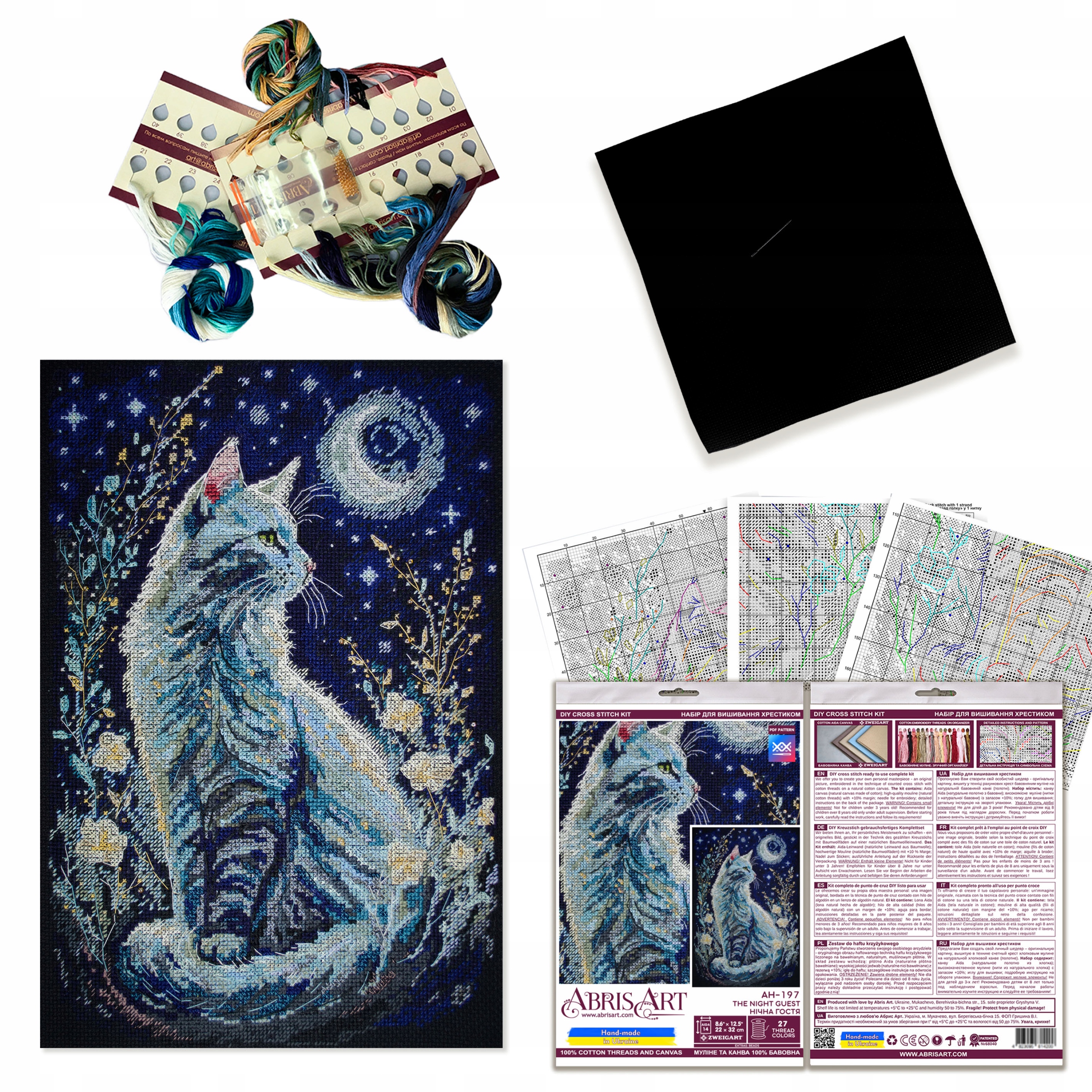 Křížkový vyšívací setDIY"Night guest" 220x320 mouliné jehlou a plátnem