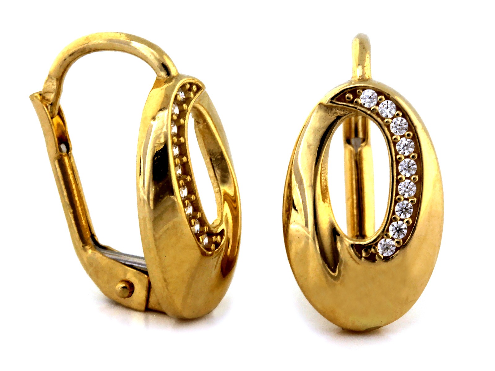 Náušnice oválné s bílými zirkony 585 anglické zapínání oválné dárek