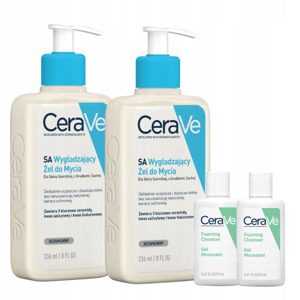 CeraVe Żel Wygładzający do Mycia 236ml Dla Skóry Szorstkiej, z Grudkami x2