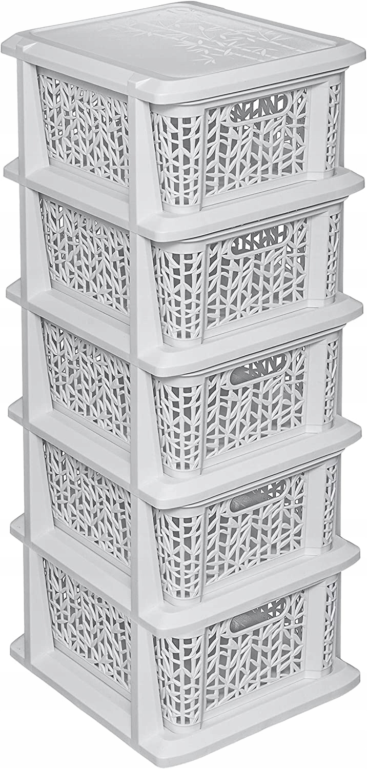 BRANQ - Regał łazienkowy - Bamboo - 5x koszyki kosze - komoda słupek szafka