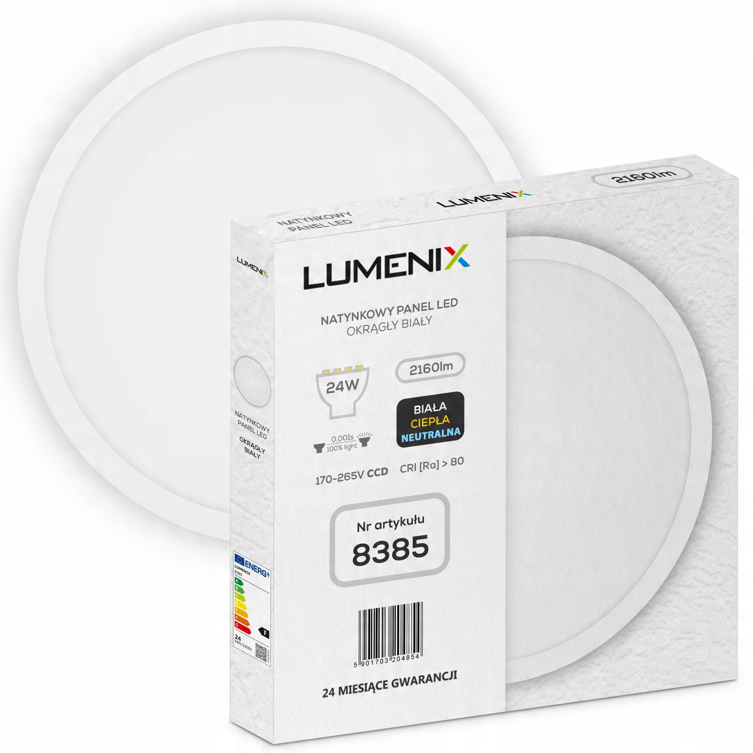 

Panel plafon Led natynkowy okrągły 24W Premium CCD