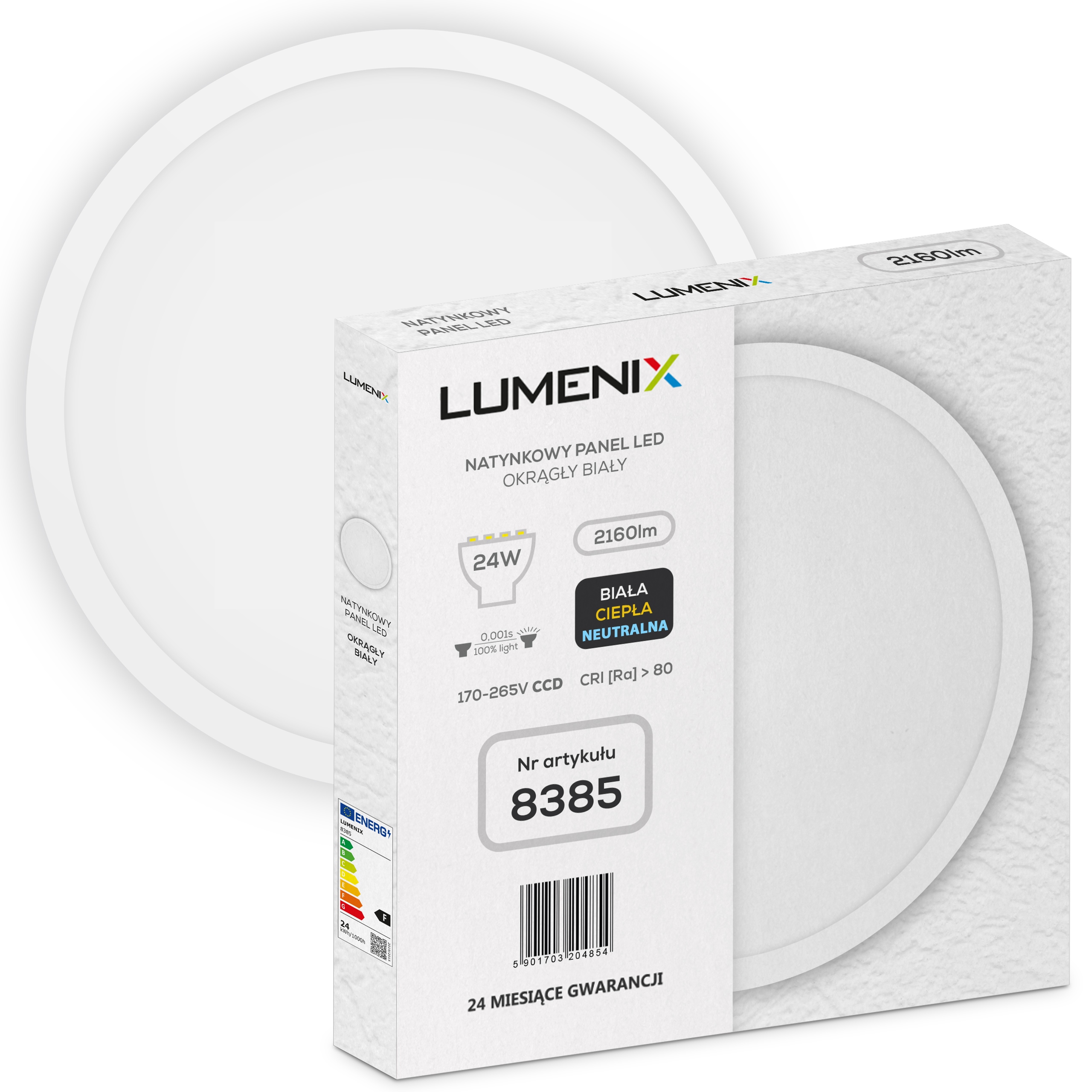 Panel plafon LED natynkowy okrągły 24W PREMIUM CCD