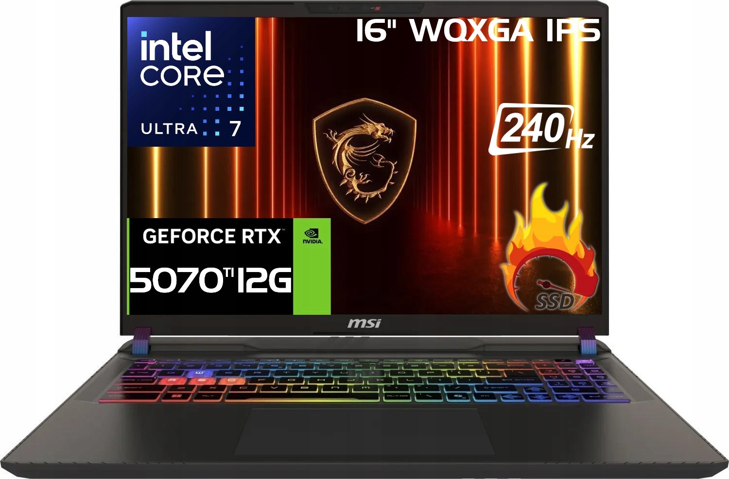 Msi Vector 16" 240Hz Wqxga Ultra 7 255HX DDR5 32GB Ssd 1000GB RTX5070Ti W11