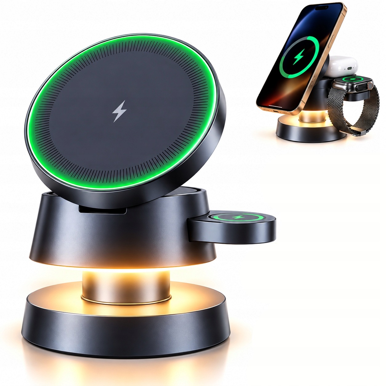 Nabíjecí stanice MagSafe 4v1 s Led světlem pro iPhone Apple Watch AirPods