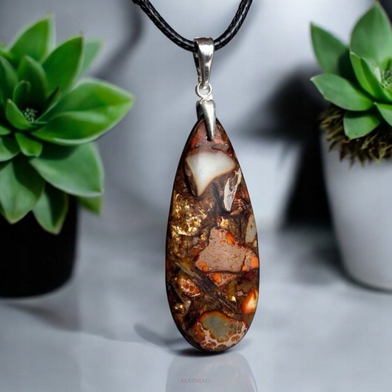 Sada šperků císařský jaspis-bronz náušnice a přívěsek stříbro 925