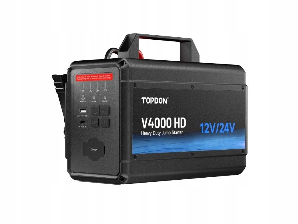 Topdon Car Jump Starter V4000 Hd/ 3000A (24V)/ 4000A (12V)/ 24000mAh/ 16l…