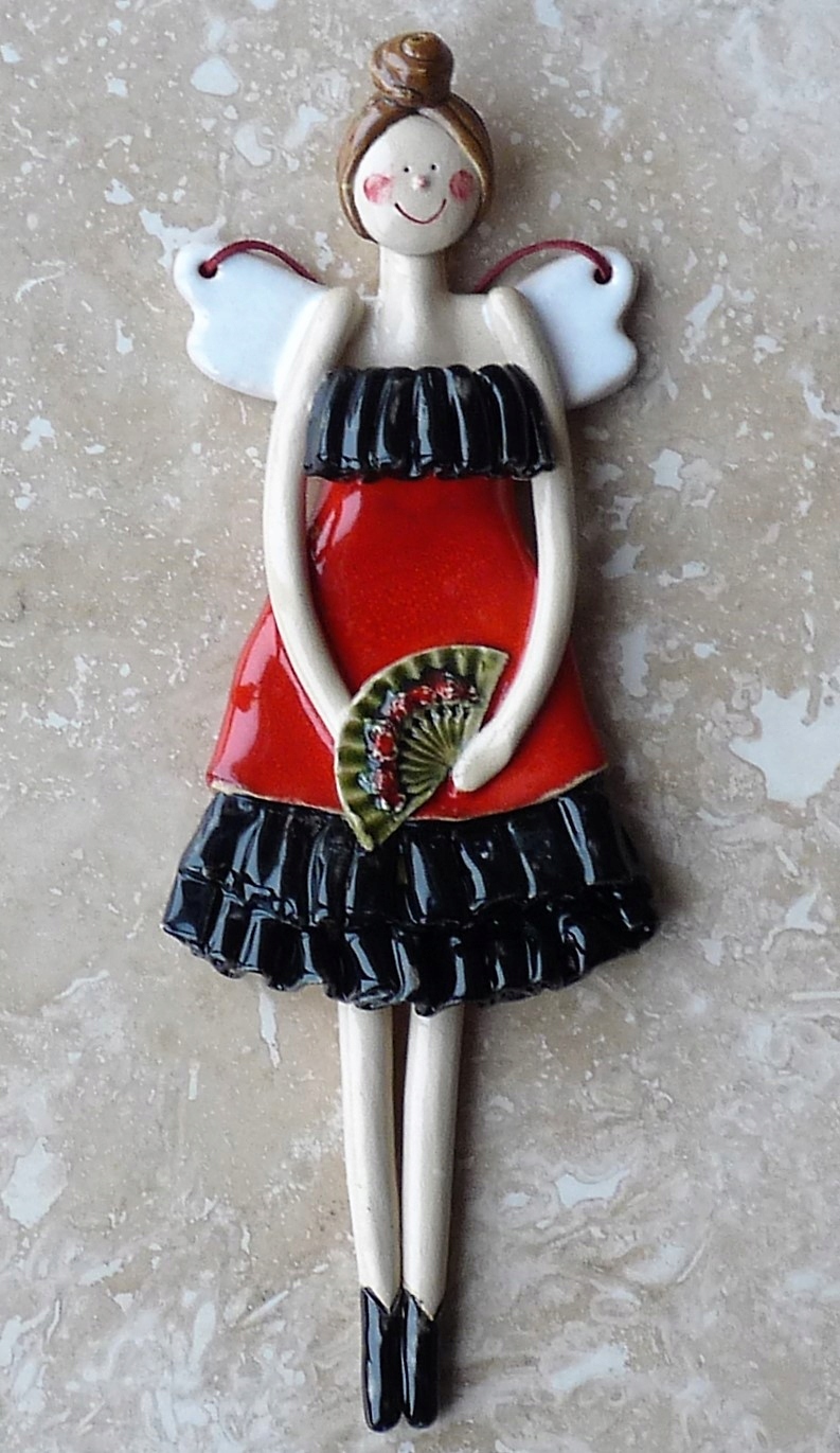 Keramická figurka Anděl Červený Dívka Carmen Dárek 25 cm