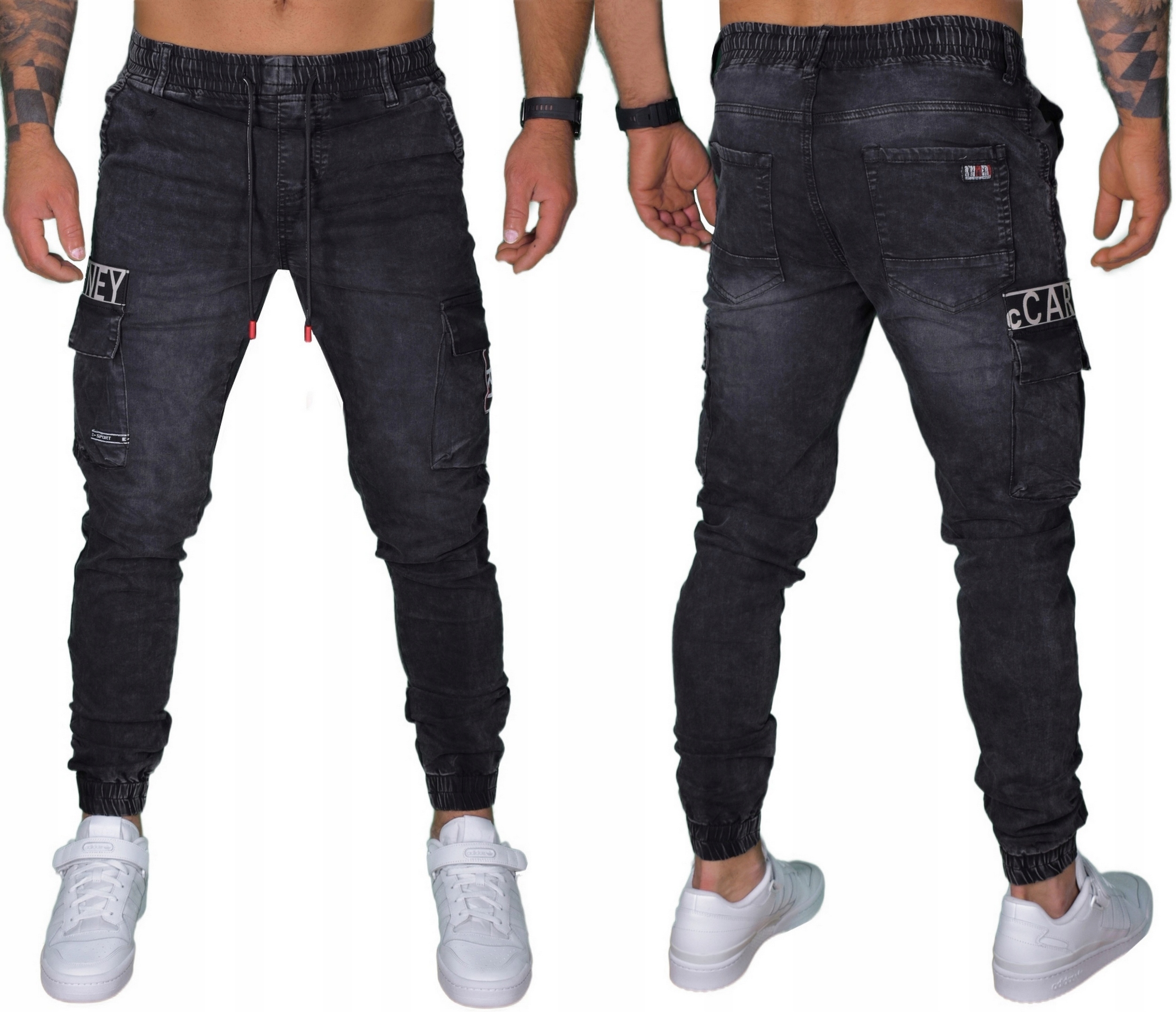 Bojówki Spodnie Męskie Jeansowe Elastyczne Joggery Kieszenie