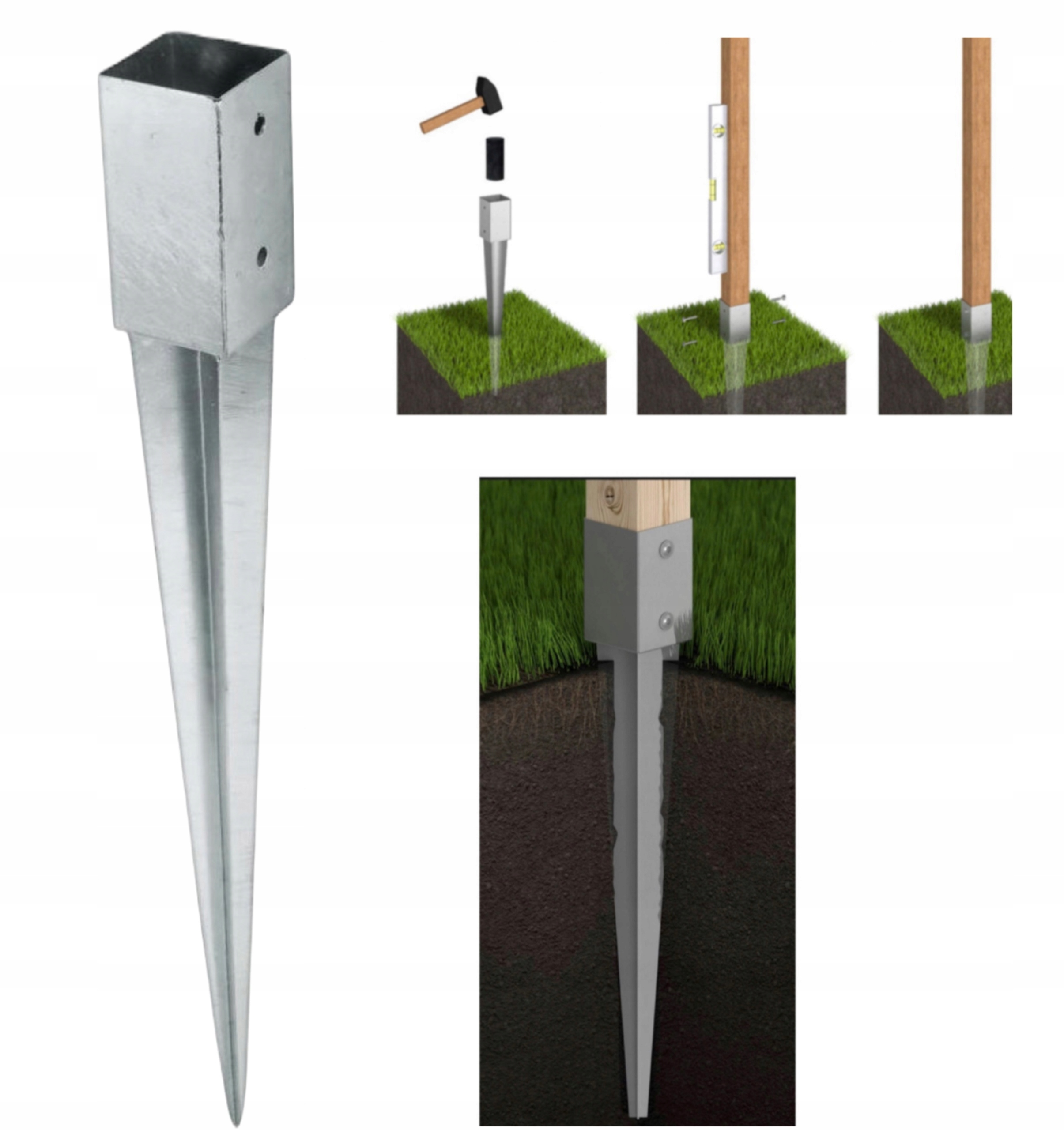 MOCNA PODSTAWA SŁUPA WBIJANA WSPORNIK KOTWA 70x70x750 CE