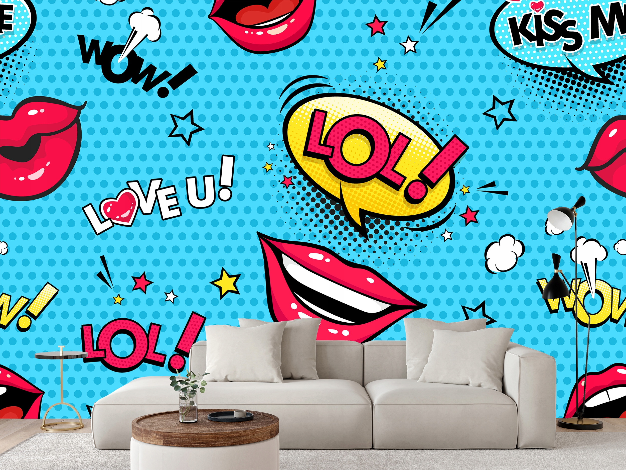 Fototapeta Komiksové Dymky Ústa Retro Emócie Pop-art 368 x 254 cm