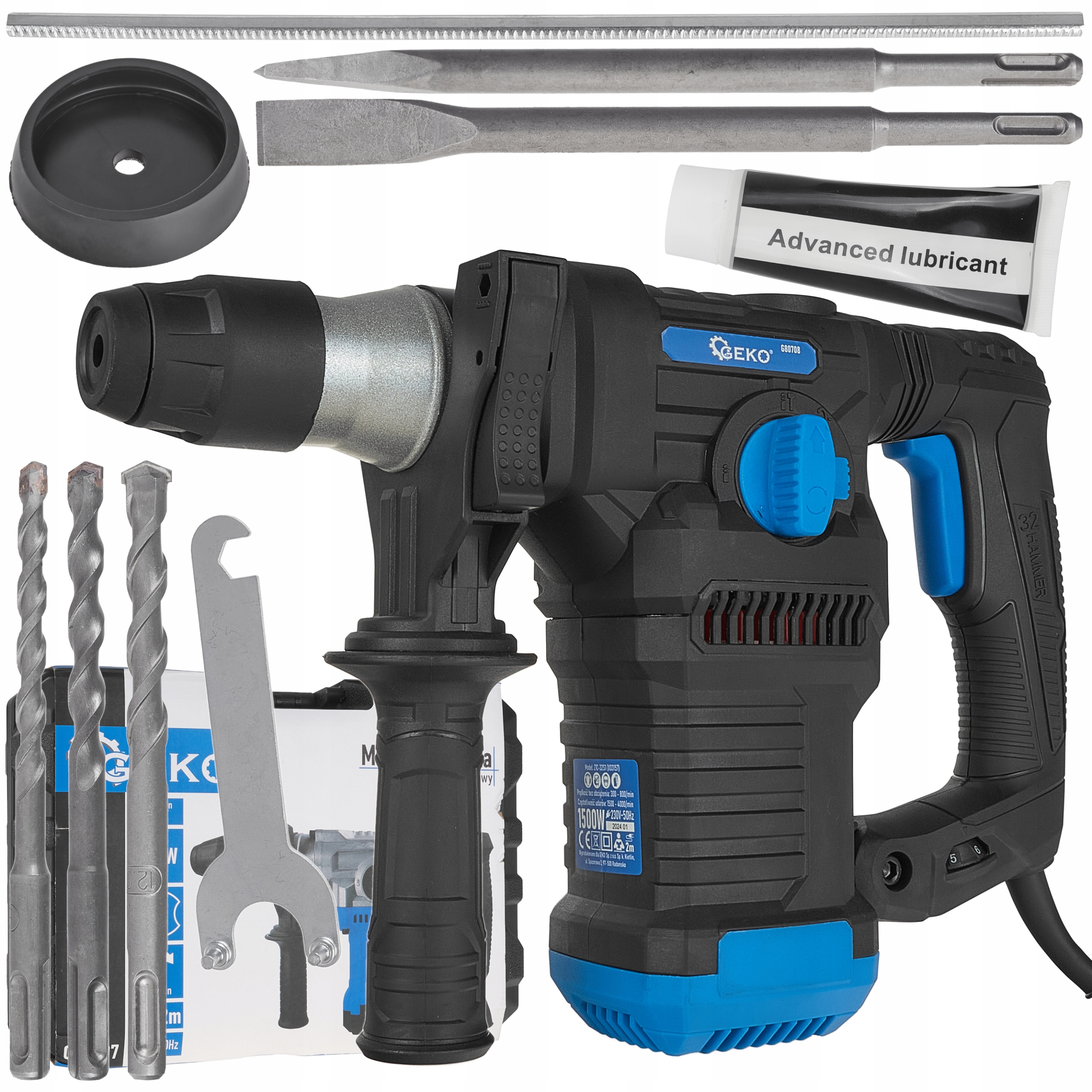 MOCNA MŁOTOWIERTARKA MŁOT UDAROWY SDS+ 1500W 6J ZESTAW WALIZKA