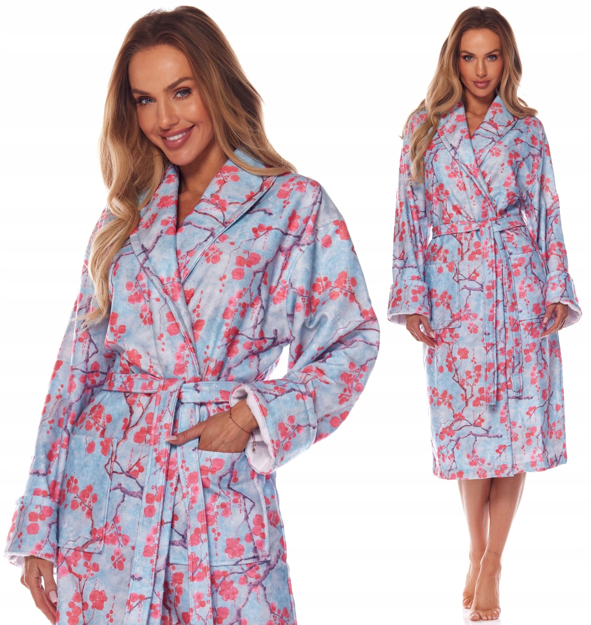 DŁUGI BAMBUSOWY SZLAFROK DAMSKI - SZALOWY L