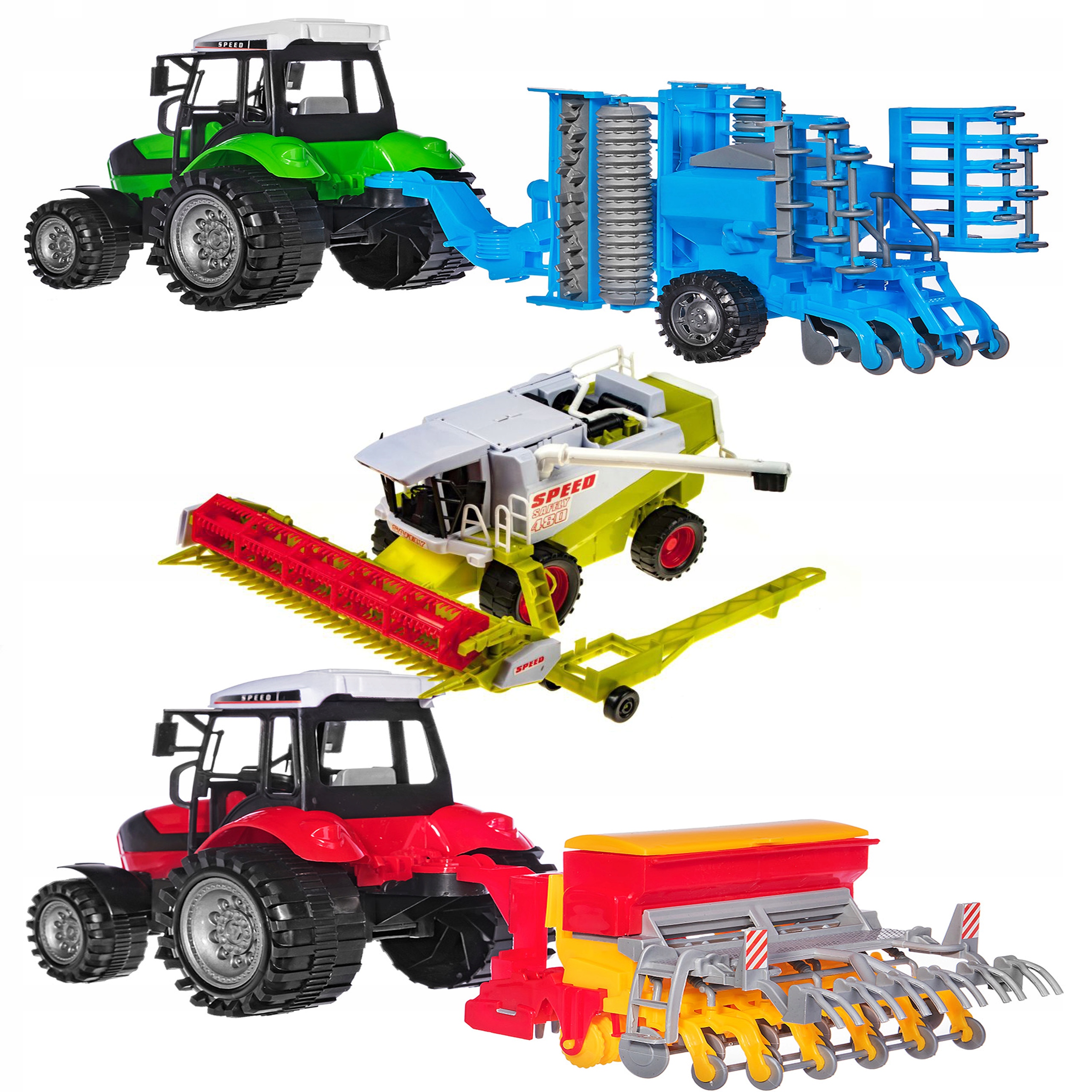 

Traktor Duży Zestaw KOMBAJN+2 TRAKTORY+2 Maszyny