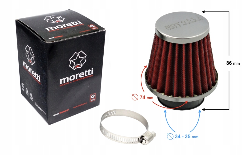 Filtr powietrza stożkowy czarny 35mm Moretti Producent Moretti