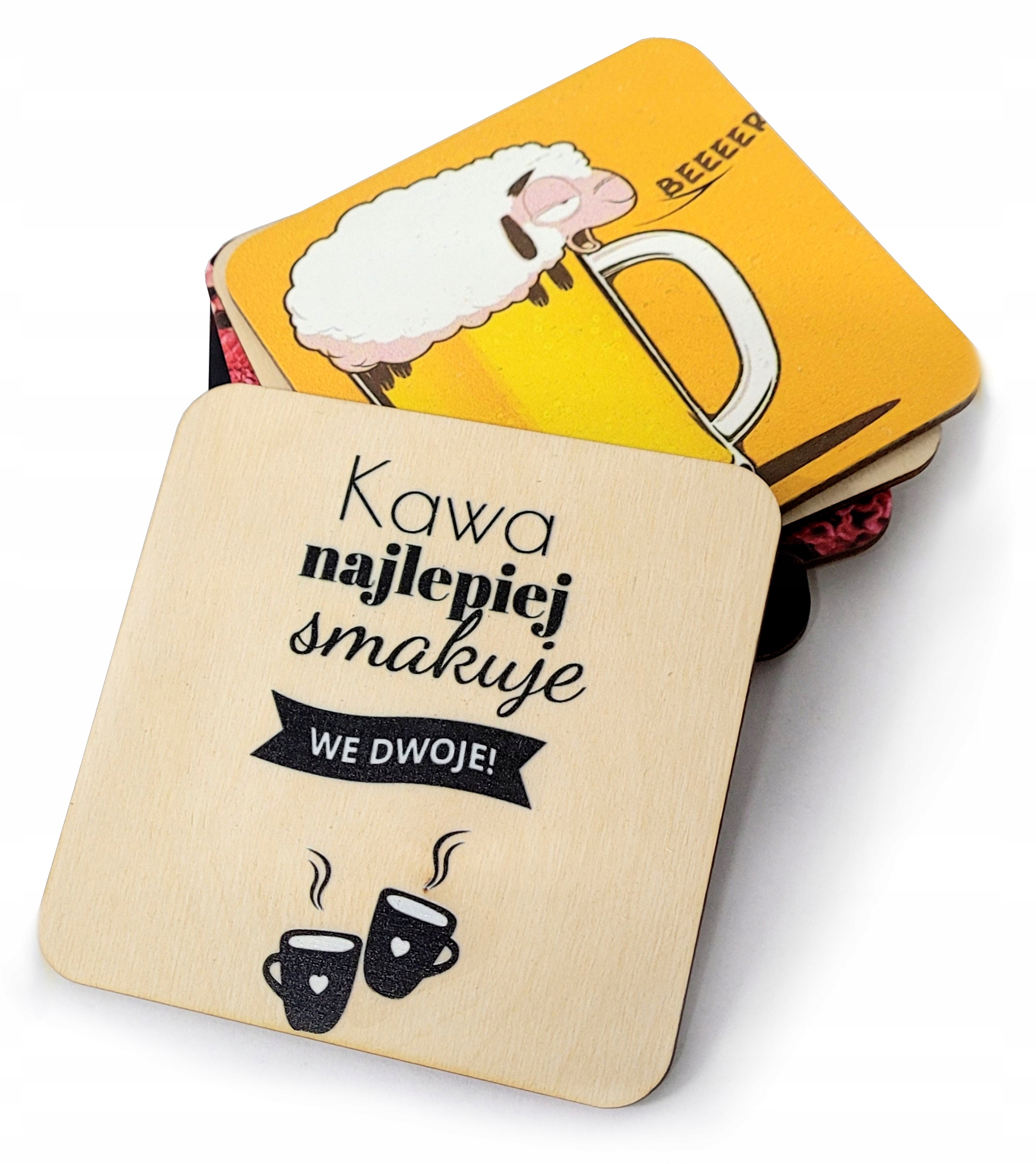 

6x Drewniana podkładka pod kubek z nadrukiem