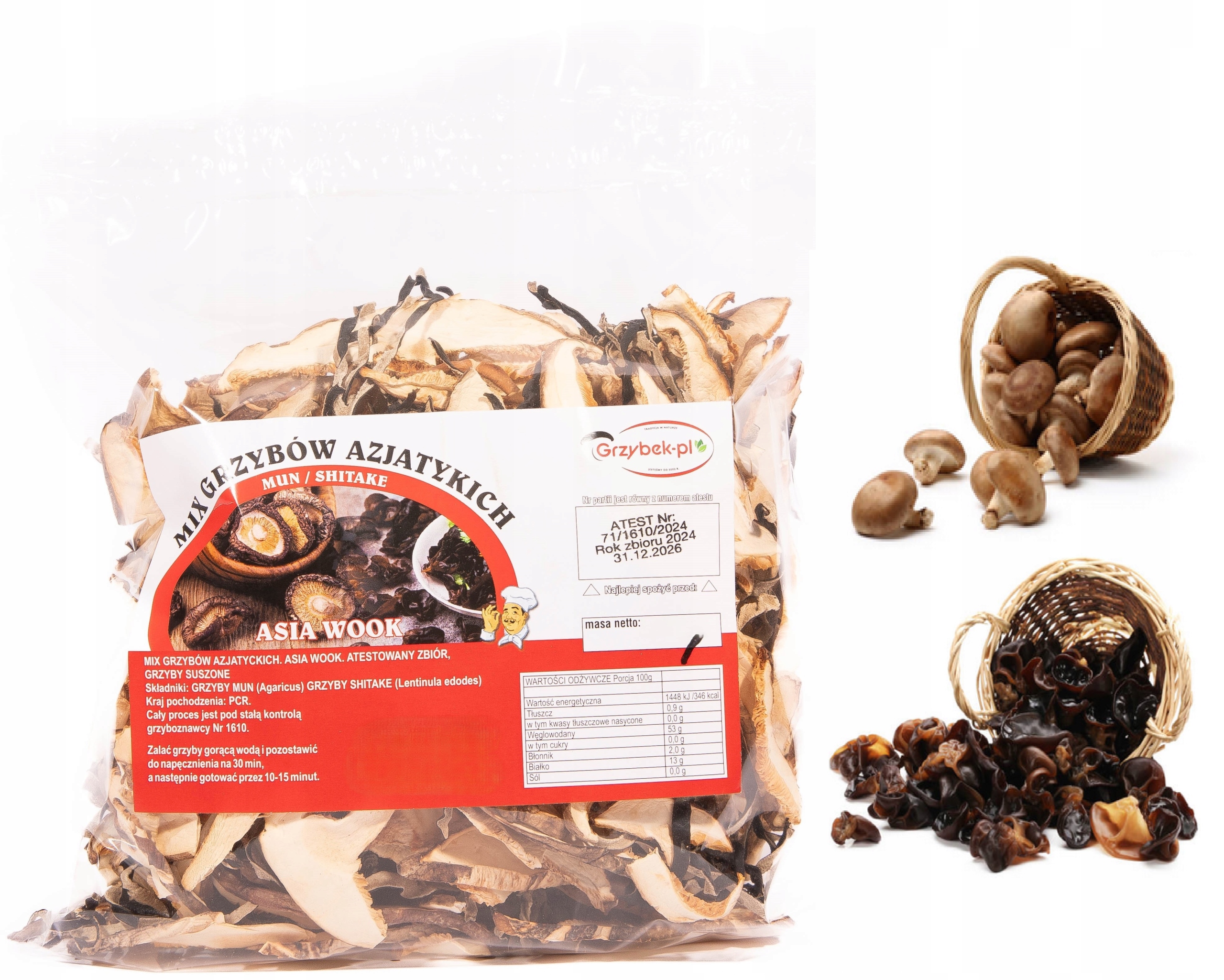 Asijský Houbový MIX 500 g „Asia Wook“: Mun & Shitake Sbírka 2025 Atest