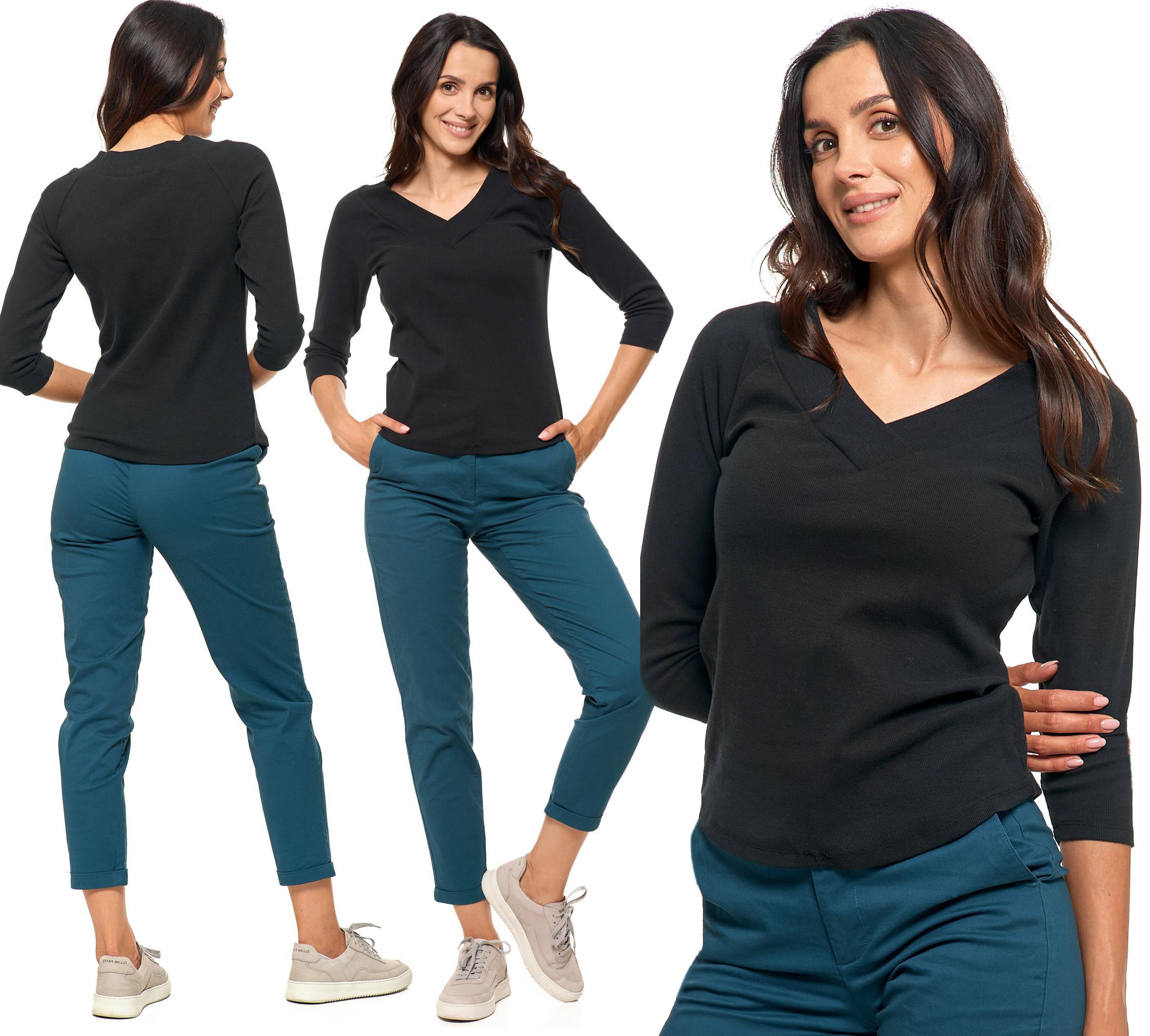 Moraj dámský žebrovaný svetr Ženská Halenka s výstřihem do V 3XL