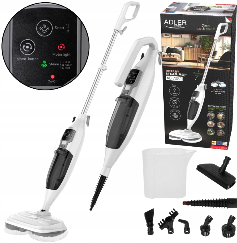 Parní mop 2v1 Rotační čistič Parní čistič 3 režimy provozu Otočná hlava