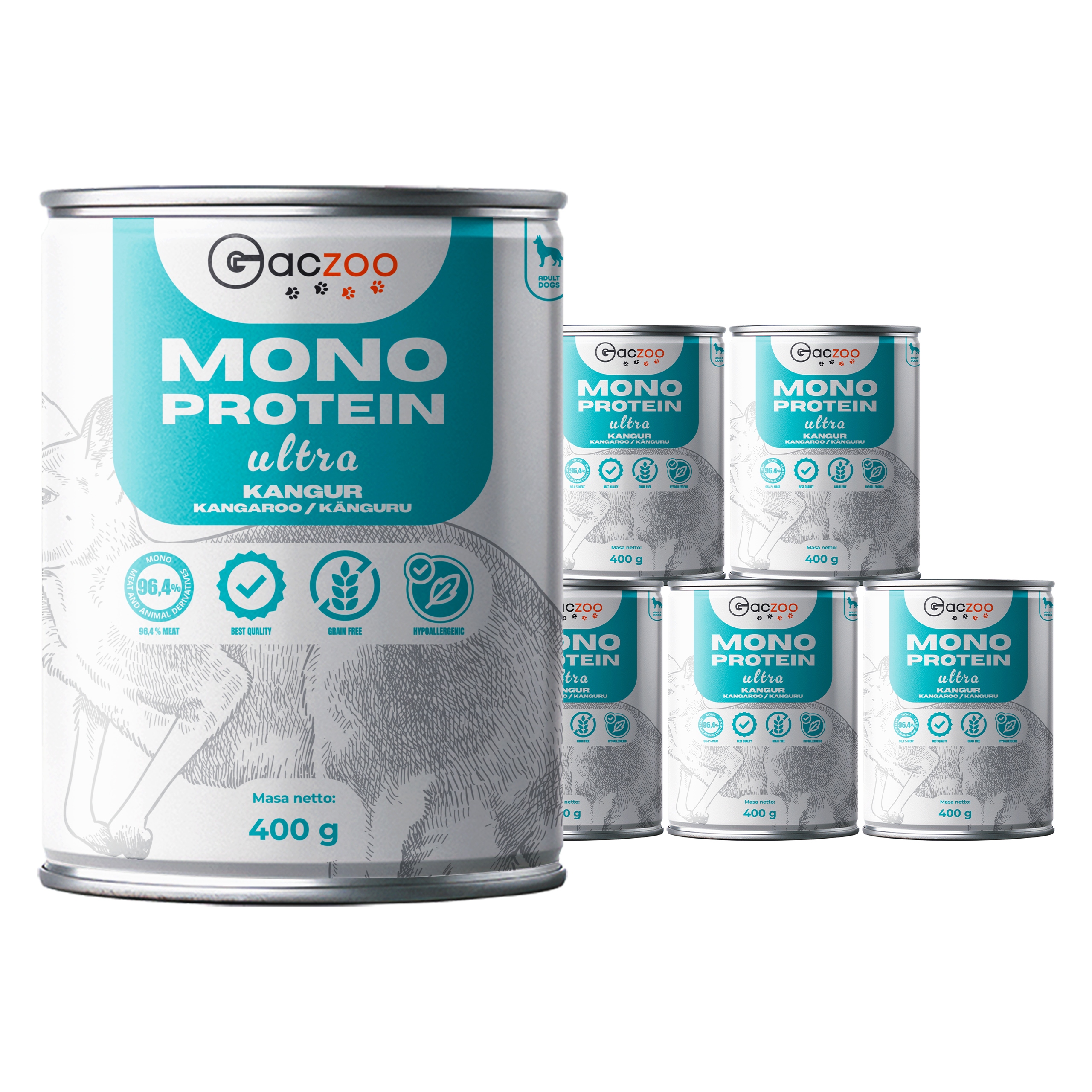 Vlhké krmivo monoproteinové krmivo pro psy Gaczoo Mono Protein Ultra Kangur 6 x 400 g