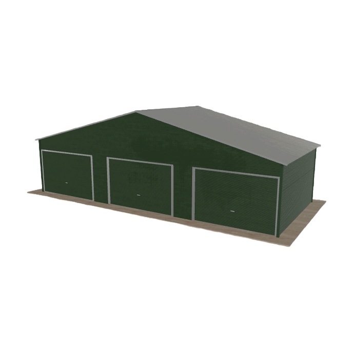Plechová garáž 10.5 x 4.5 m, třípolohová, dvouspádová, zelená