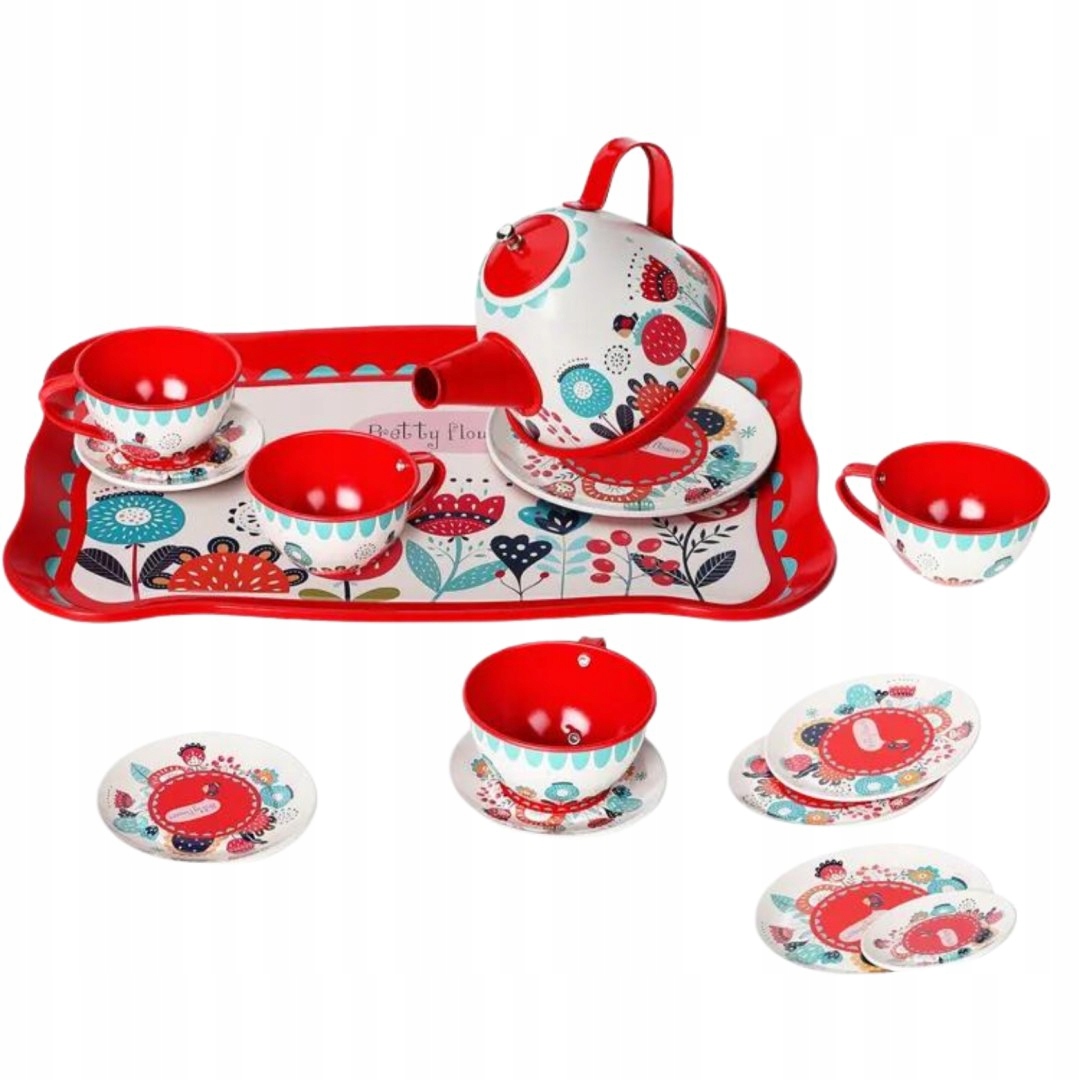 DUŻY ZESTAW DO HERBATY KWIATY TACKA TALERZYKI FILIŻANKI ZESTAW KUCHENNY Wiek dziecka 3 lata +