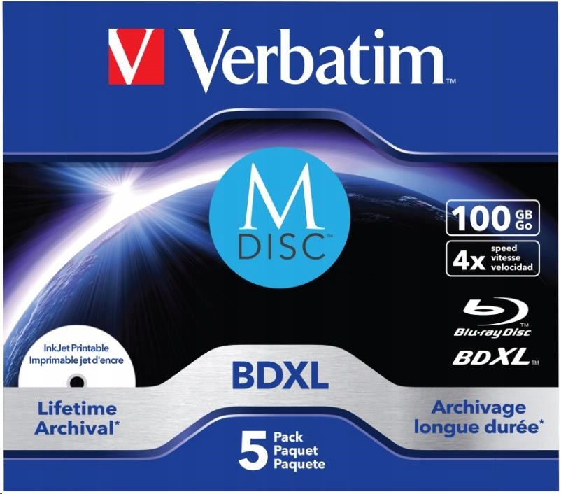Verbatim MDisc Bdxl (5-pack)Jewel/ 4x/ 100GB 43834