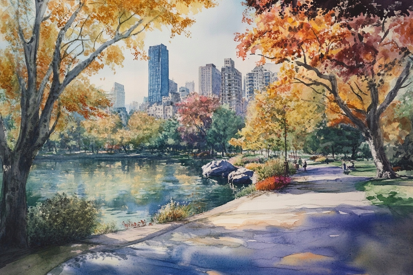 Obraz Na Plátně Canvas Akvarel Park Podzim New York Central Park 120x80