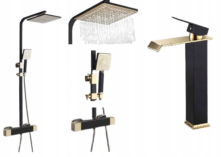 Kúpeľňová sprchová batéria čierno zlatá Mideo Termostat Sada