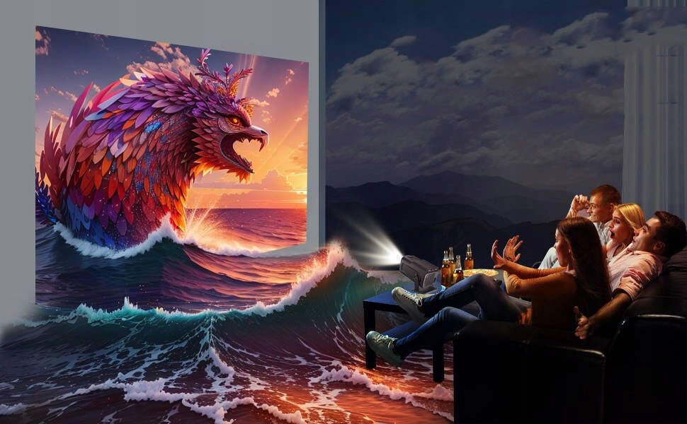 PROJEKTOR RZUTNIK PRZENONŚNY HY320 PRZENOŚNY FULL HD 4K WIFI6 ANDROID 11 Szerokość produktu 25.5 cm