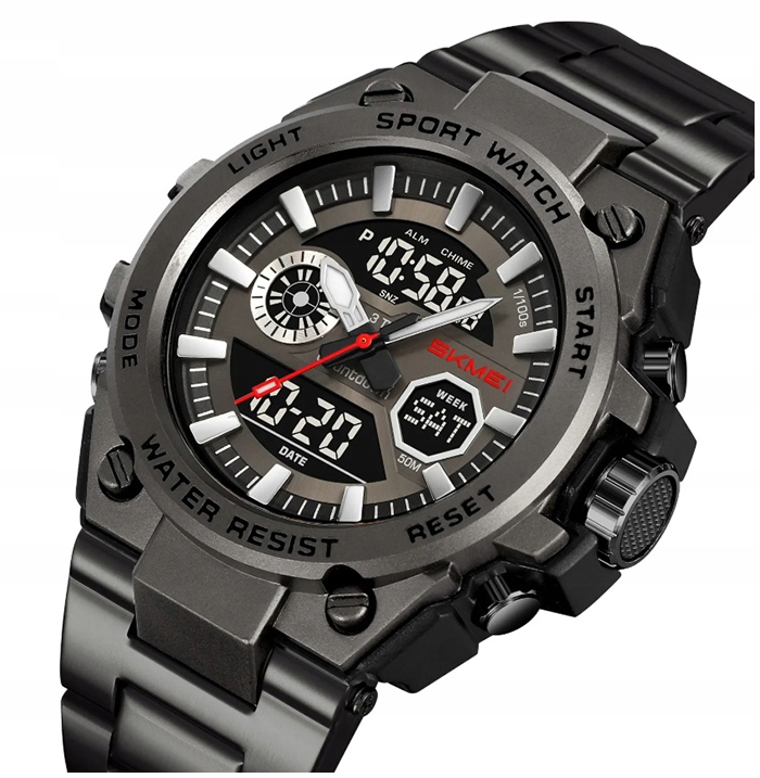 Zegarek męski Skmei skm.124161c.mn elektroniczny bransoleta srebrny czarny