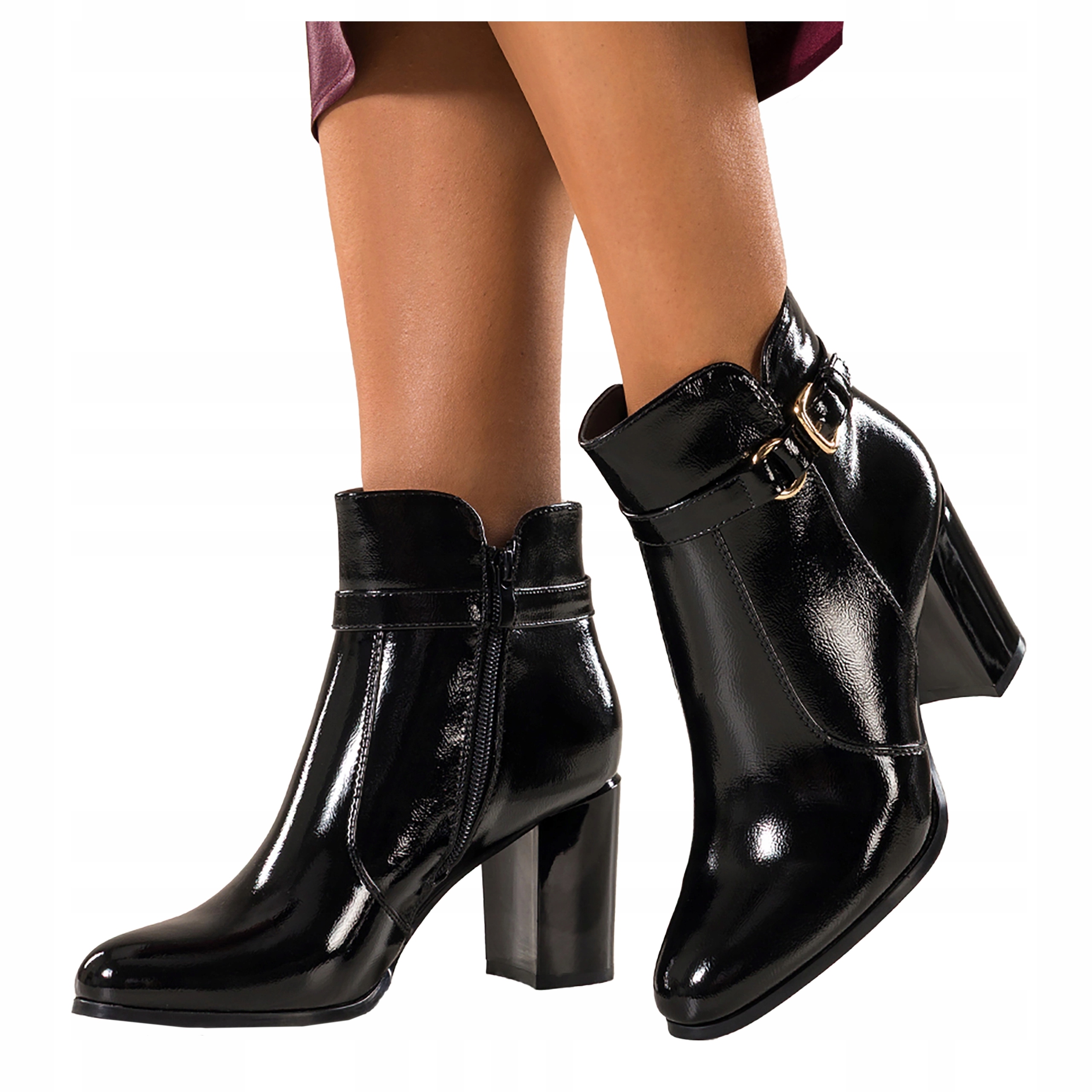 Dámské Kotníkové Boty Černé Lakované Elegantní Módní Pohodlné Zateplené vel. 40