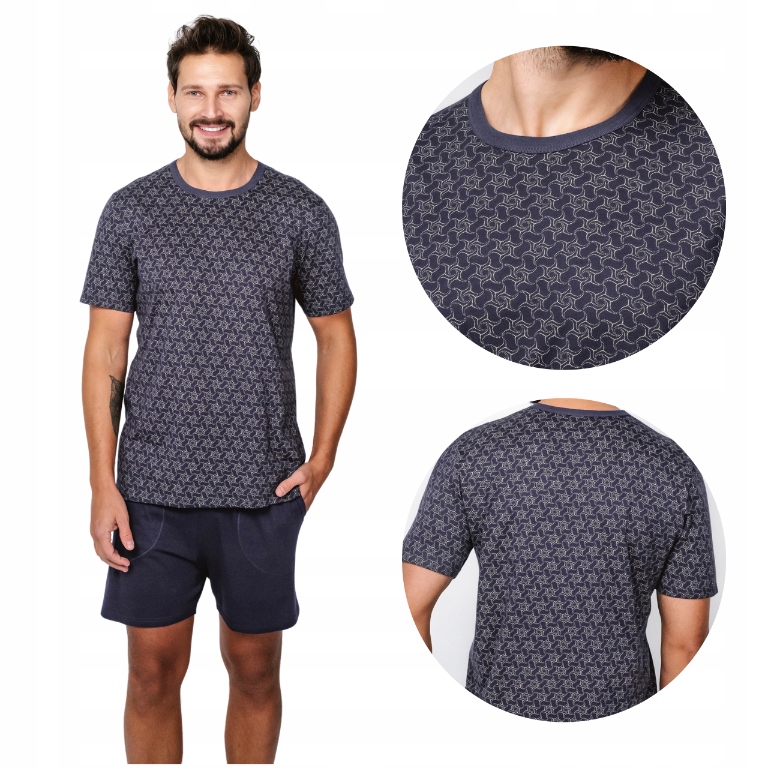 Pánské bavlněné pyžamo s rukávy a kalhotami M Ricardo Italian Fashion