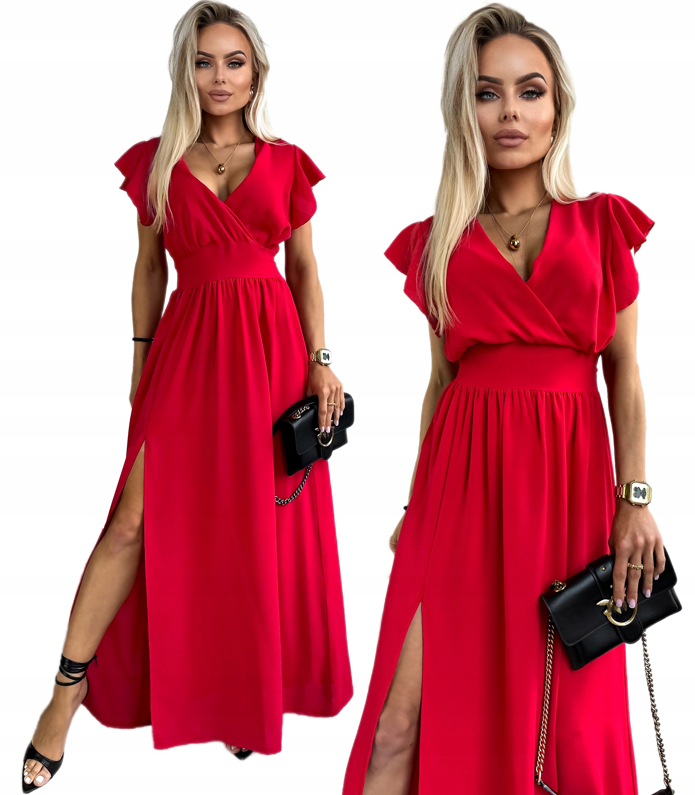 Červená elegantní Šaty Dámská maxi rozparek svatební hostina Sofia