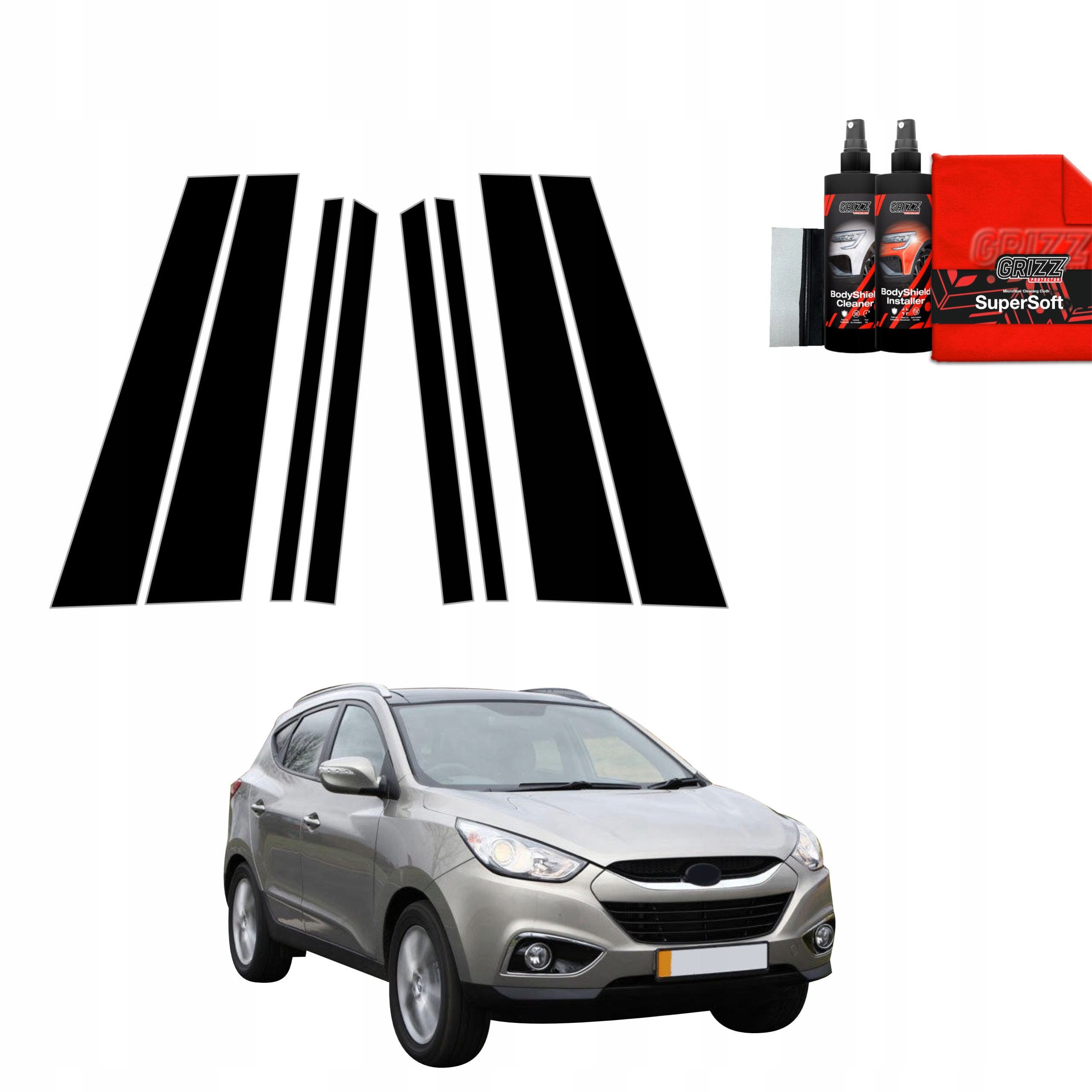 8v1 Černá fólie na sloupky pro Hyundai ix35 (2009-2013)