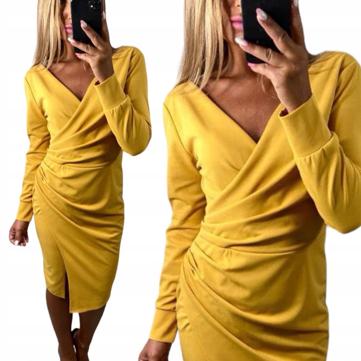 V781 Elegantní Šaty Nařasená Žlutá vel. 40 (L)