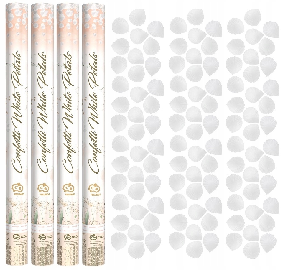 Tuby Armatki Strzelające Konfetti BIAŁE PŁATKI RÓŻ Ślub Wesele Komunia 60cm